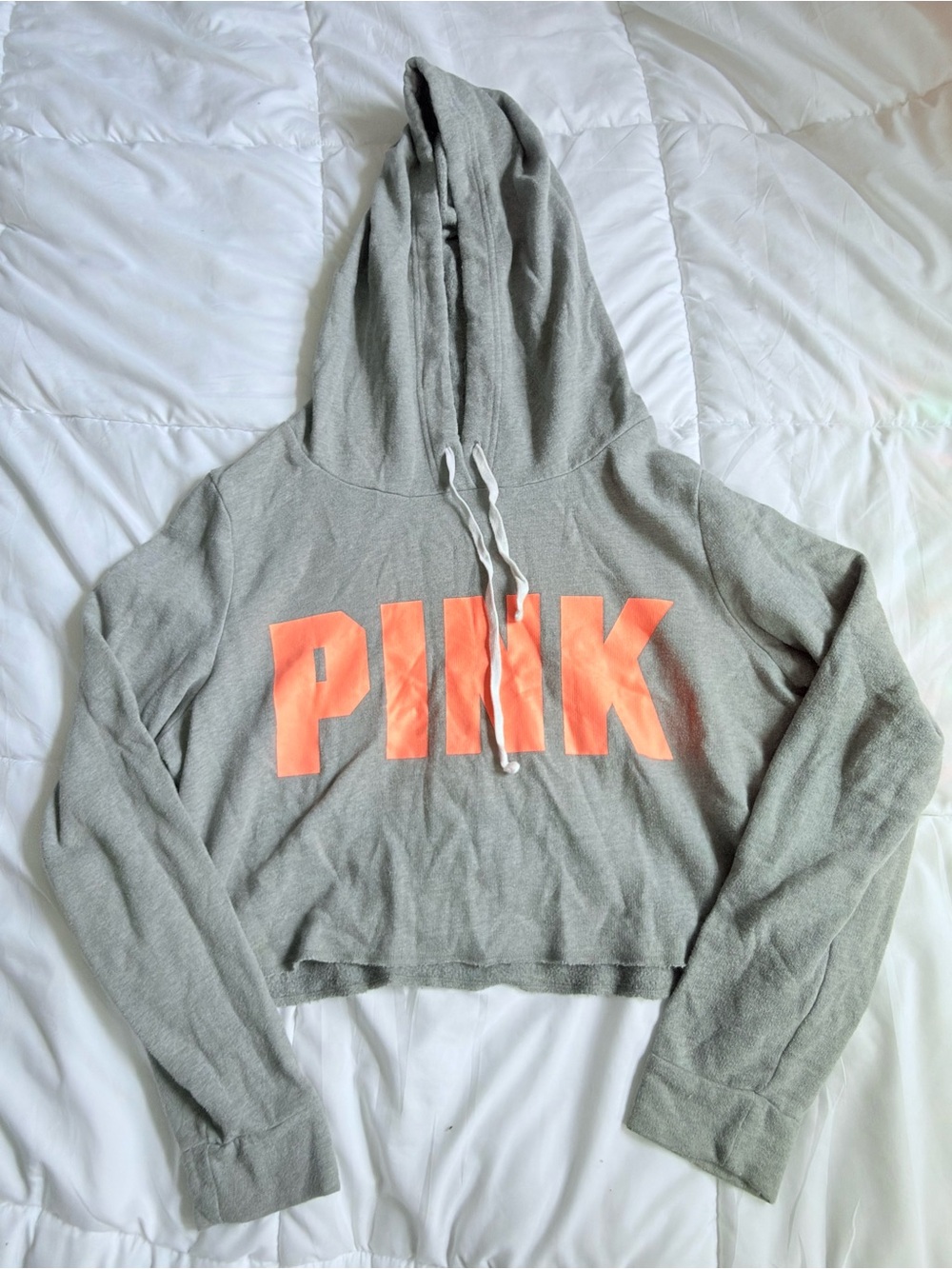 PINK Cropped Hoodie – Gray w/ Neon Pink Logo